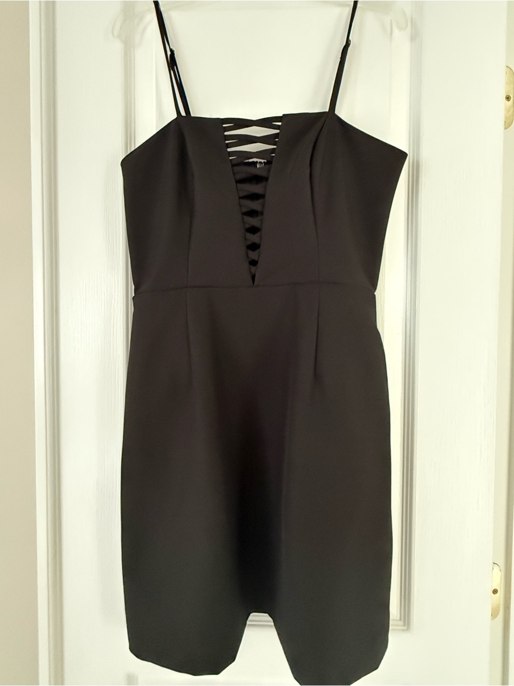 Black Lace-Up V-Neck Mini Dress